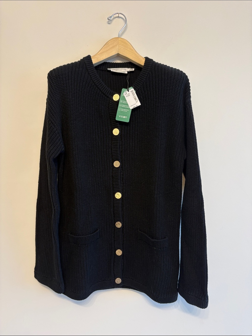 Simons contemporary black 100% cotton cardigan sweater sz xs new